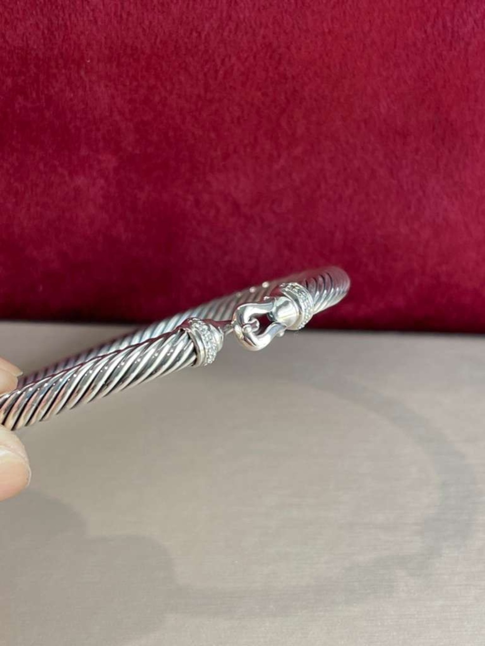 David Yurman 925 Sterling Silver 5mm diamond buckle Cable Bangle Bracelet small - Picture 3 of 10